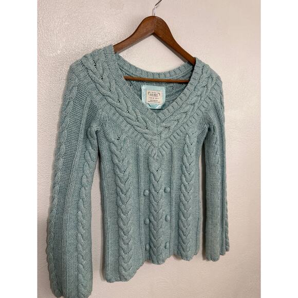 Old Navy Fisherman Cable Knit Bobble Wool Blend Sweater S Pastel Teal Soft Girl - Picture 6 of 14